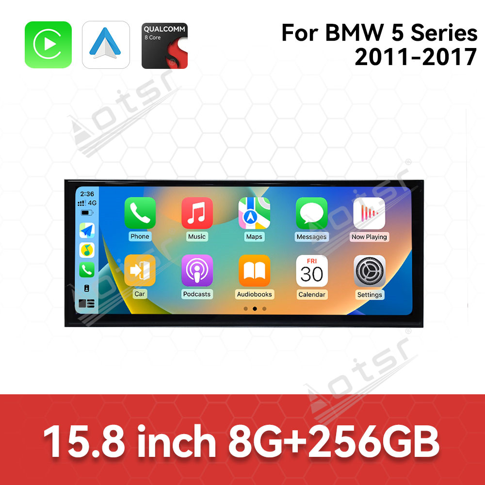 Aotsr 15.8 inch Android 14 Car Radio for BMW 5 Series 2011-2017 CIC Wirless Carplay GPS Navigation Screen Upgrade Multimedia Player