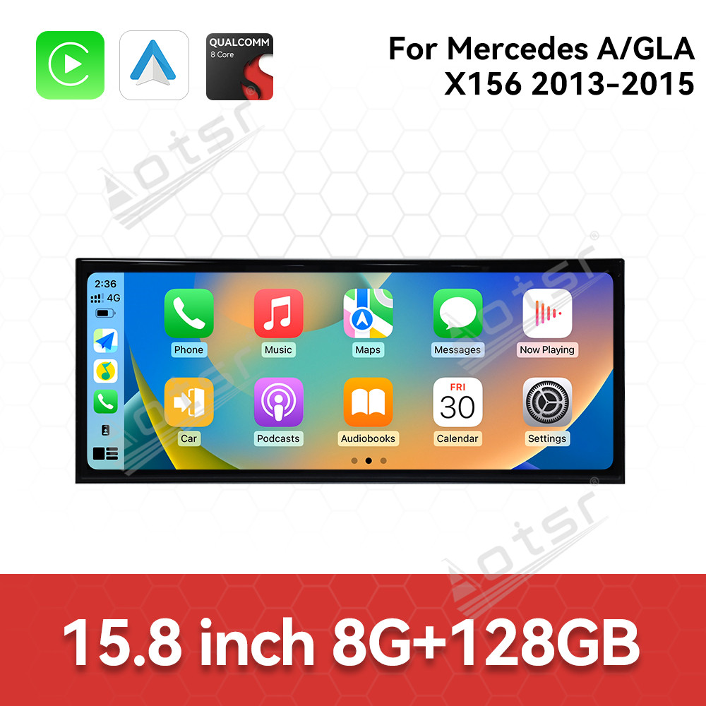 Qualcomm 15.8 inch Car Radio Android 14 For Mercedes Benz A/GLA Class X156 2013-2015 Car Carplay Auto Stereo GPS Navigation IPS Screen BT （NTG4.5）