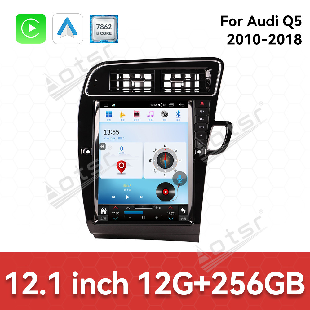 Aotsr  For Audi Q5 2010-2018 Android 14 Carplay 12.1 inch Car Radio Stereo Automotive Multimedia Stereo Player GPS Navigation Head Unit