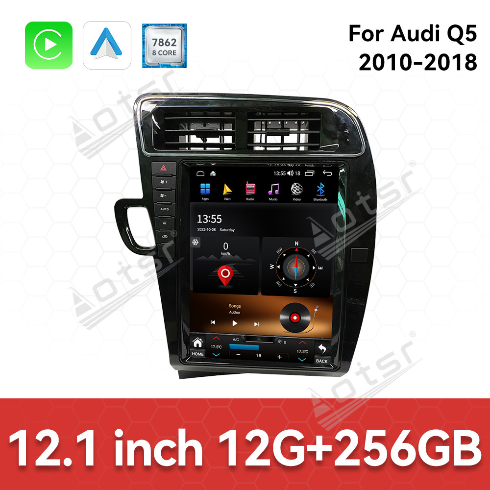 Aotsr  For Audi Q5 2010-2018 Android 14 Carplay 12.1 inch Car Radio Stereo Automotive Multimedia Stereo Player GPS Navigation Head Unit