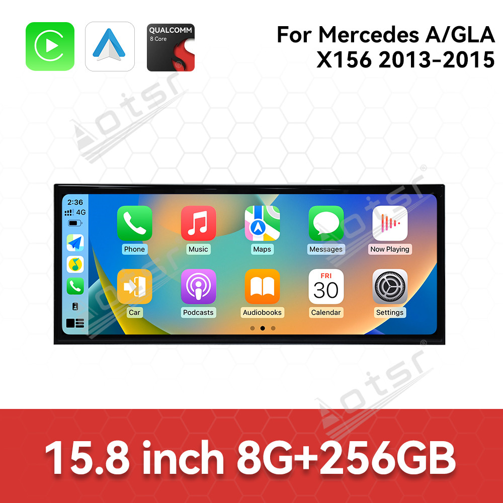 Qualcomm 15.8 inch Car Radio Android 14 For Mercedes Benz A/GLA Class X156 2013-2015 Car Carplay Auto Stereo GPS Navigation IPS Screen BT （NTG4.5）