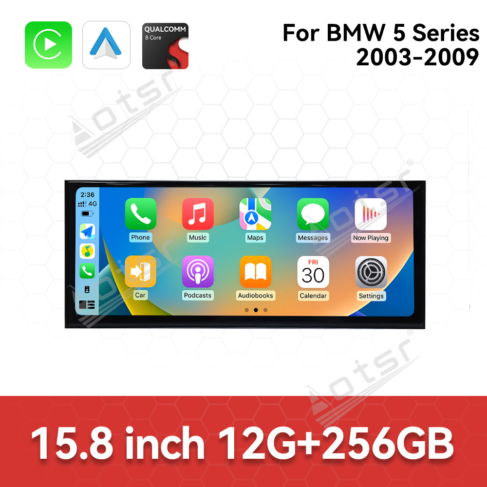 Aotsr 15.8 inch Android 14 Car Radio for BMW 5 Series E60 2003-2009 CCC Wirless Carplay GPS Navigation Screen Upgrade Multimedia Player