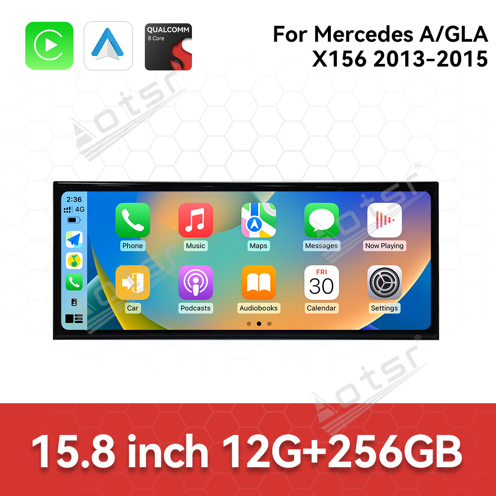 Qualcomm 15.8 inch Car Radio Android 14 For Mercedes Benz A/GLA Class X156 2013-2015 Car Carplay Auto Stereo GPS Navigation IPS Screen BT （NTG4.5）