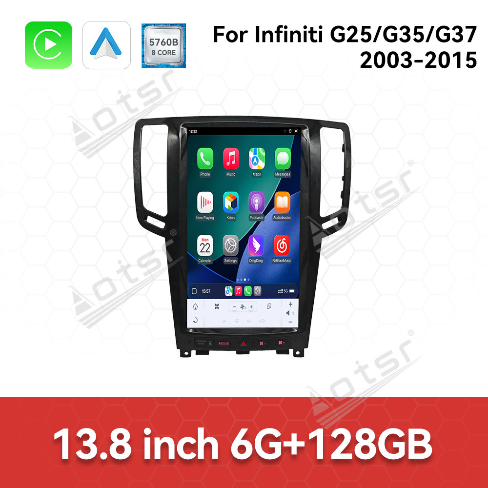 Aotsr 13.8 inch Car Radio Android 14.0 CarPlay for Infiniti G25/G35/G37 2003-2015 Multimedia Player GPS Navigation 4G WiFi DSP Stereo Bluetooth