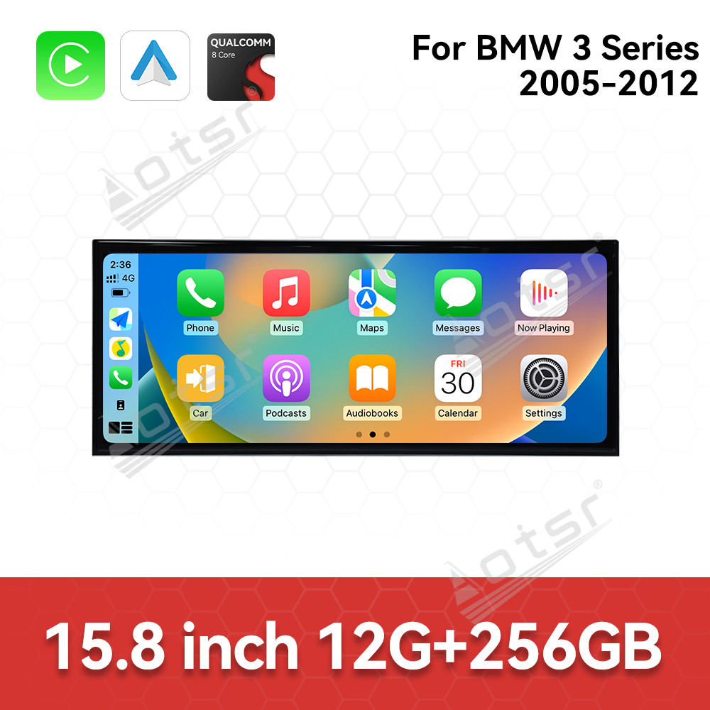 Aotsr 15.8 inch Android 14 Car Radio for BMW 3 Series 2005-2012 Wirless Carplay GPS Navigation Screen Upgrade Multimedia Player（E90）