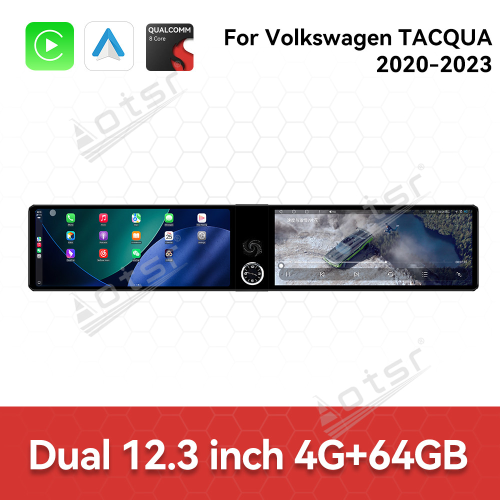 Aotsr Dual 12.3 inch for Volkswagen Tacqua 2020-2023 GPS Navigation Android 13 Car Radio CarPlay Multimedia Player Head Stereo Unit HD Screen