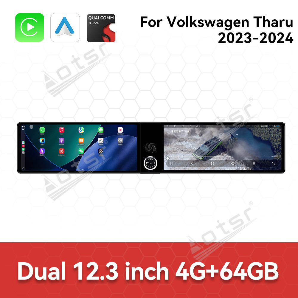 Aotsr Dual 12.3 inch for Volkswagen Tharu 2019-2022 GPS Navigation Android 13 Car Radio CarPlay Multimedia Player Head Stereo Unit HD Screen