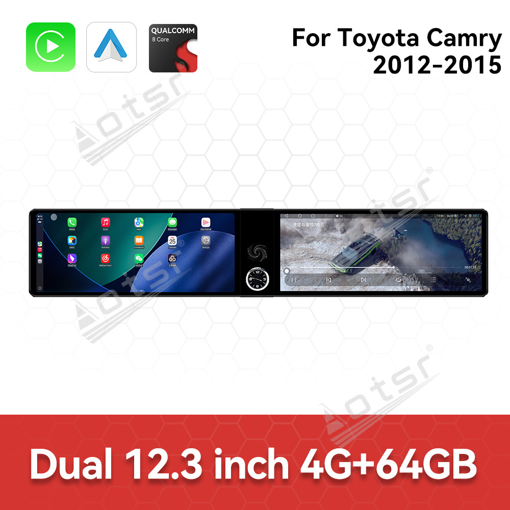 Aotsr Dual 12.3 inch For Toyota Camry 2007-2011 GPS Navigation Android 13 Car Radio CarPlay Multimedia Player Head Stereo Unit HD Screen