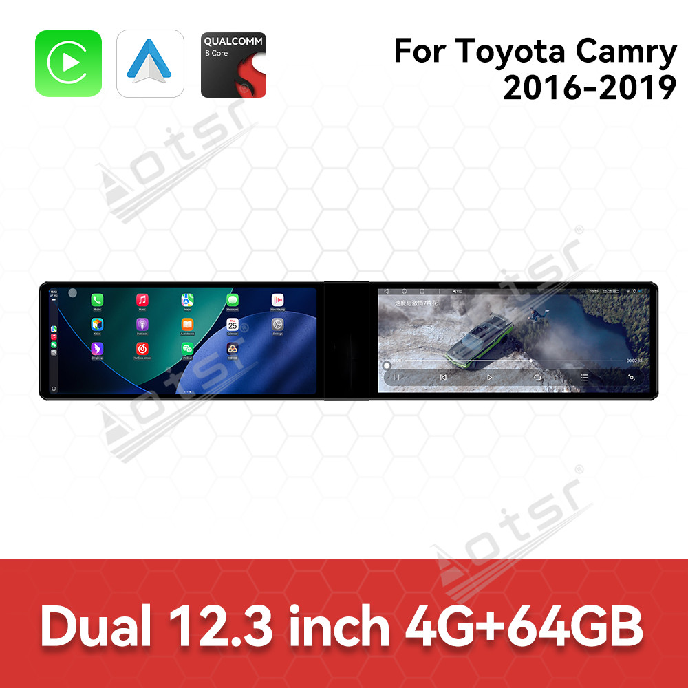 Aotsr Dual 12.3 inch For Toyota Camry 2007-2011 GPS Navigation Android 13 Car Radio CarPlay Multimedia Player Head Stereo Unit HD Screen