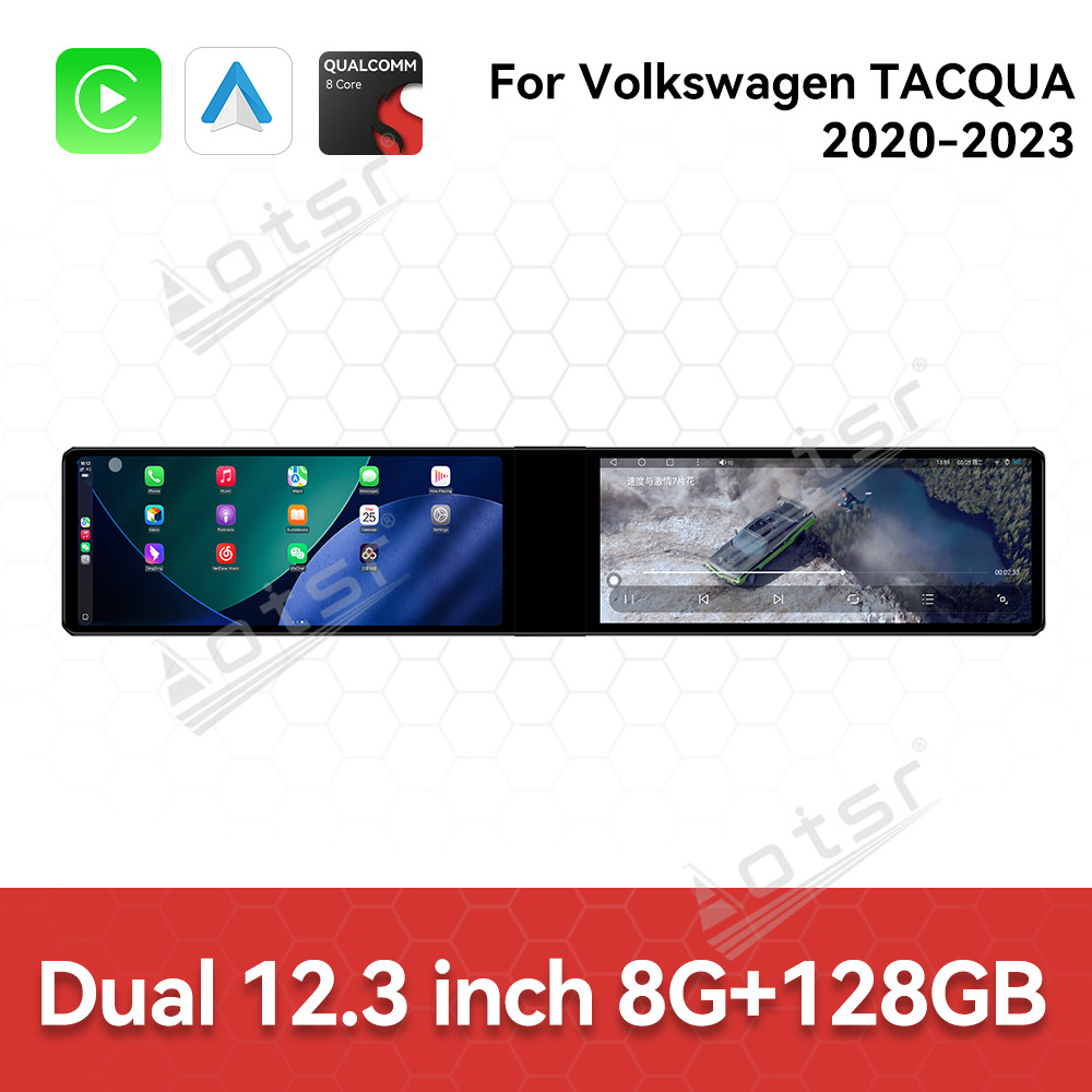 Aotsr Dual 12.3 inch for Volkswagen Tacqua 2020-2023 GPS Navigation Android 13 Car Radio CarPlay Multimedia Player Head Stereo Unit HD Screen