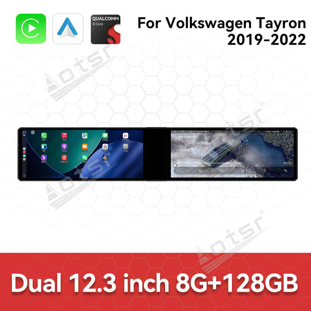 Aotsr Dual 12.3 inch for Volkswagen Tayron 2019-2022 GPS Navigation Android 13 Car Radio CarPlay Multimedia Player Head Stereo Unit HD Screen