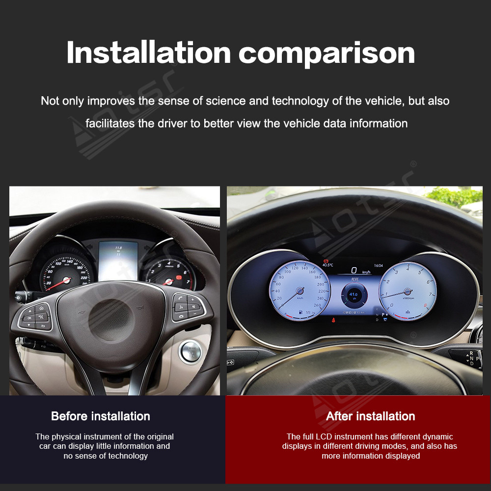 2 Din Dashboard Digital Cluster For Mercedes Benz C Class W205 2015-2018 Meter Screen Auto LCD Speedometer Display Head Unit