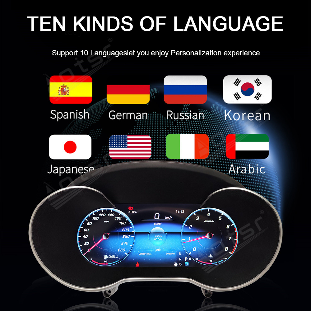 2 Din Dashboard Digital Cluster For Mercedes Benz C Class W205 2015-2018 Meter Screen Auto LCD Speedometer Display Head Unit