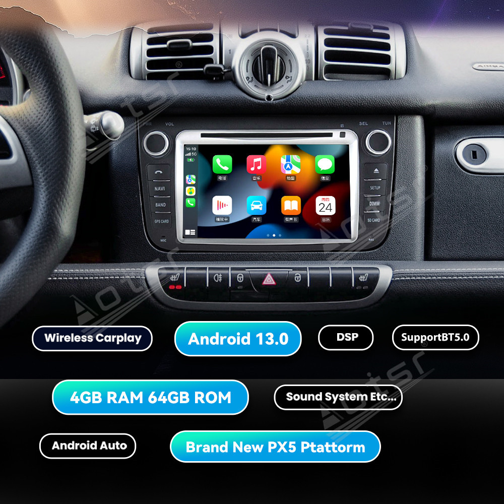 [8-inches]Android 13.0 For Benz Smart fortwo 2013+ Car Radio Multimedia GPS navigation, Stereo Receiver DSP Unit, Carplay Android auto,with DVD