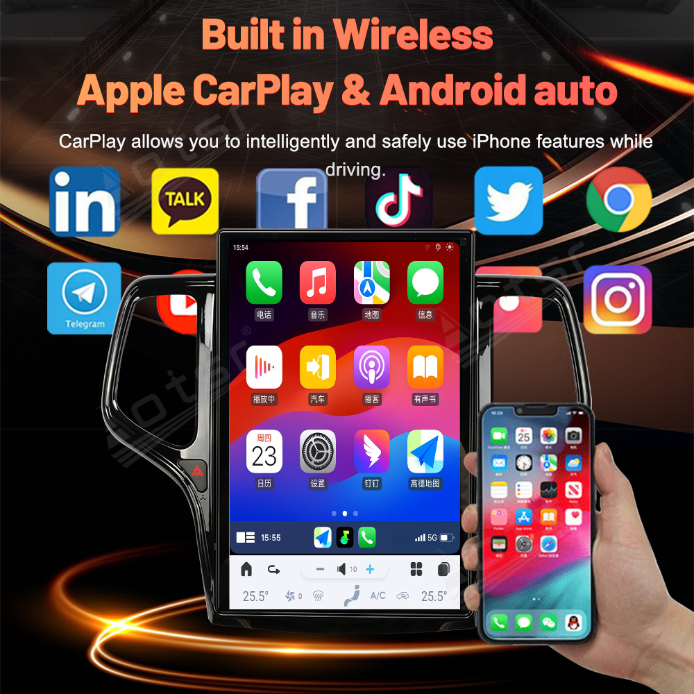 [14.4-inch] NEW For Jeep Grand Cherokee 2014+ GPS Car Navigation Multimedia Stereo Player Radio with wireless charging Carplay DSP