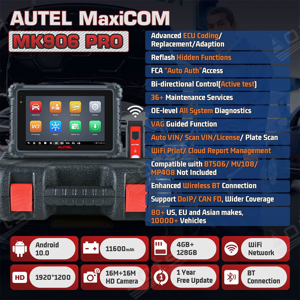 Aotsr for Autel MaxiCOM MK906Pro-TS TPMS Programming Diagnostic Tool With ECU Coding,36 Service,All Systems Diagnosis PK MS906Pro MK906Pro