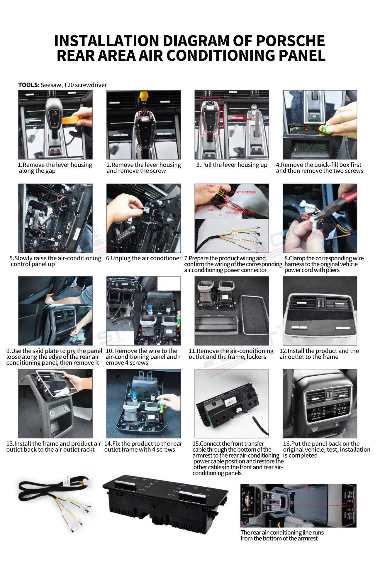 Rear A/C Panel Air Conditioner Climate Control For Porsche Cayenne 2018-2021 Touch LCD Screen 