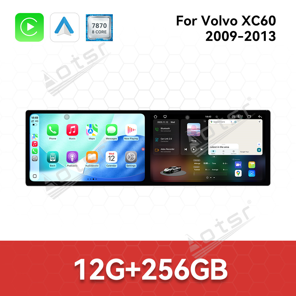 Aotsr Dual 10.1 inch Screen Car Radio for Volvo XC60 2009-2013 Android 15 Multimedia Player GPS Navigation Auto DSP Stereo Host
