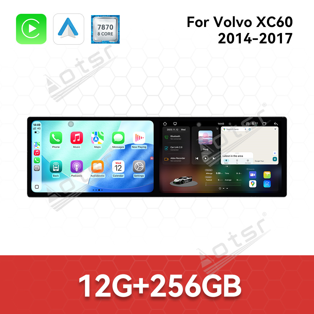 Aotsr Dual 10.1 inch Screen Car Radio for Volvo XC60 2014-2017 Android 15 Multimedia Player GPS Navigation Auto DSP Stereo Host