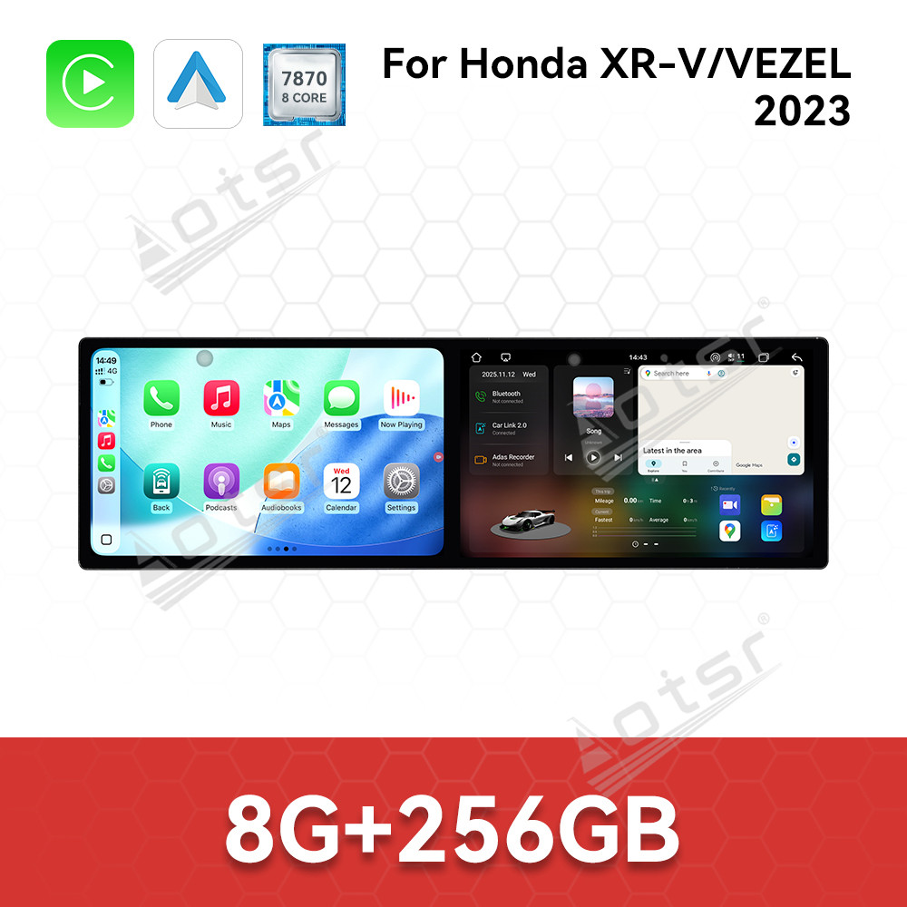 Aotsr Dual 10.1 inch Screen Car Radio for Honda XR-V/VEZEL 2023 Android 15 Multimedia Player GPS Navigation Auto DSP Stereo Host