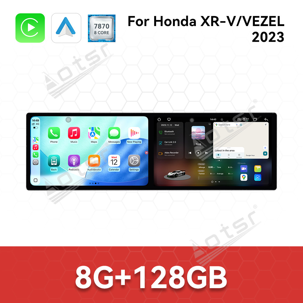Aotsr Dual 10.1 inch Screen Car Radio for Honda XR-V/VEZEL 2023 Android 15 Multimedia Player GPS Navigation Auto DSP Stereo Host