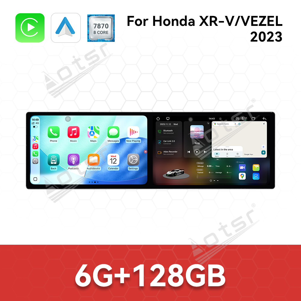 Aotsr Dual 10.1 inch Screen Car Radio for Honda XR-V/VEZEL 2023 Android 15 Multimedia Player GPS Navigation Auto DSP Stereo Host
