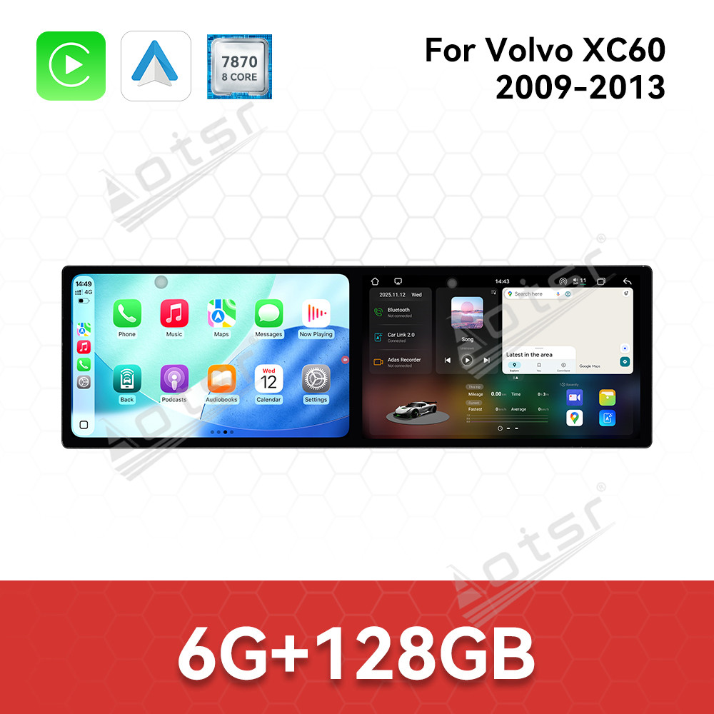 Aotsr Dual 10.1 inch Screen Car Radio for Volvo XC60 2009-2013 Android 15 Multimedia Player GPS Navigation Auto DSP Stereo Host