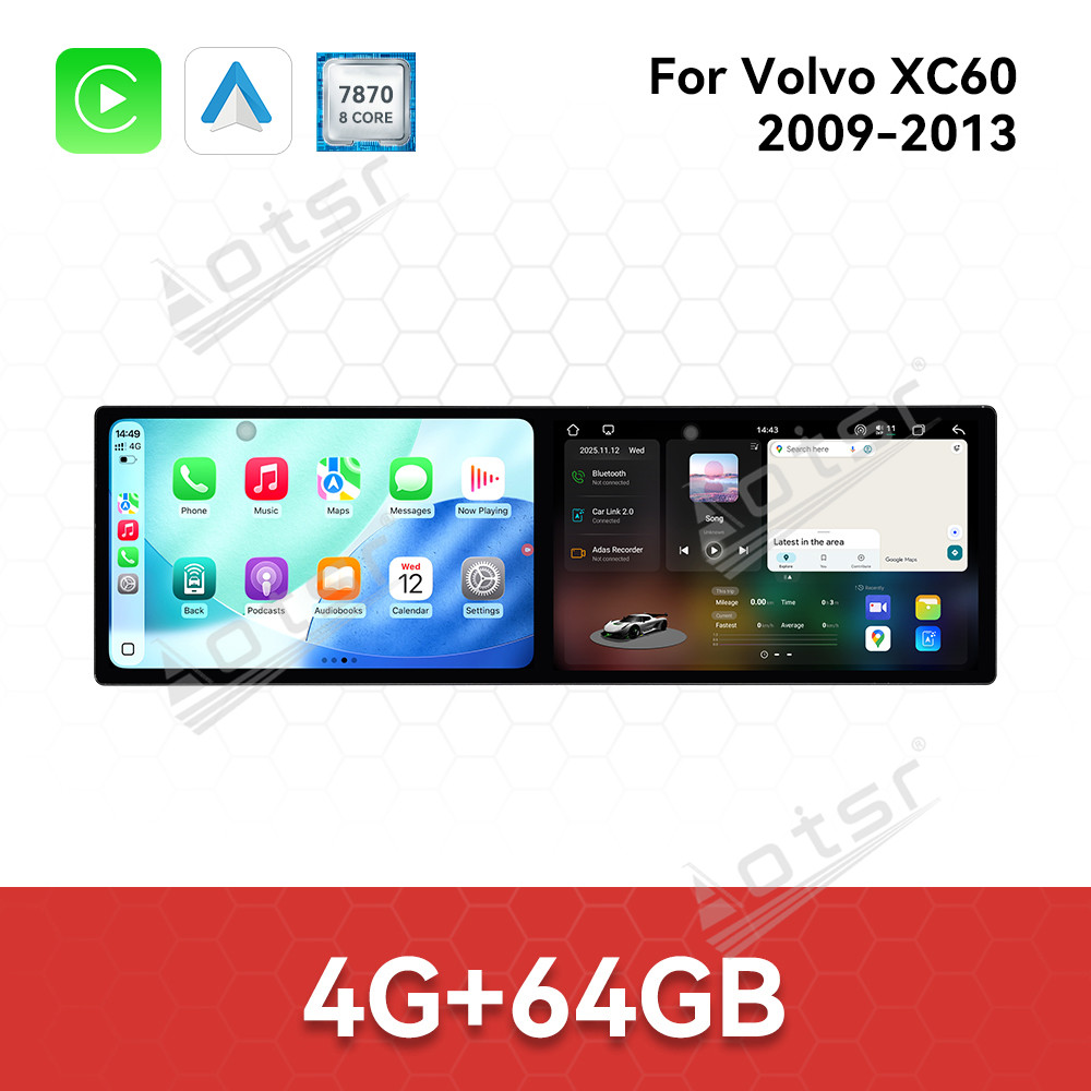 Aotsr Dual 10.1 inch Screen Car Radio for Volvo XC60 2009-2013 Android 15 Multimedia Player GPS Navigation Auto DSP Stereo Host