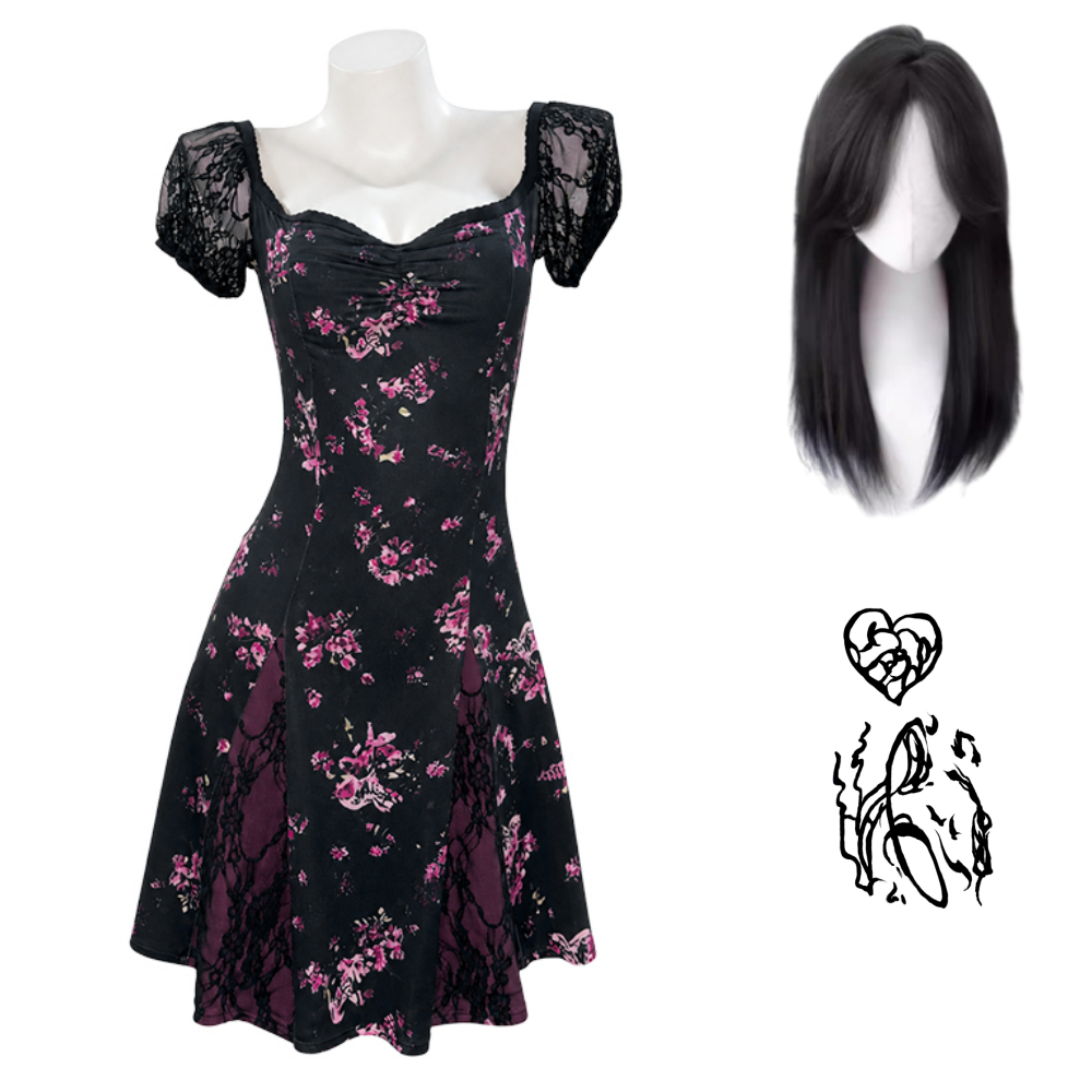 Obsession Nikki Women Black Printed Dress Outfits Halloween Carnival Cosplay Costume
