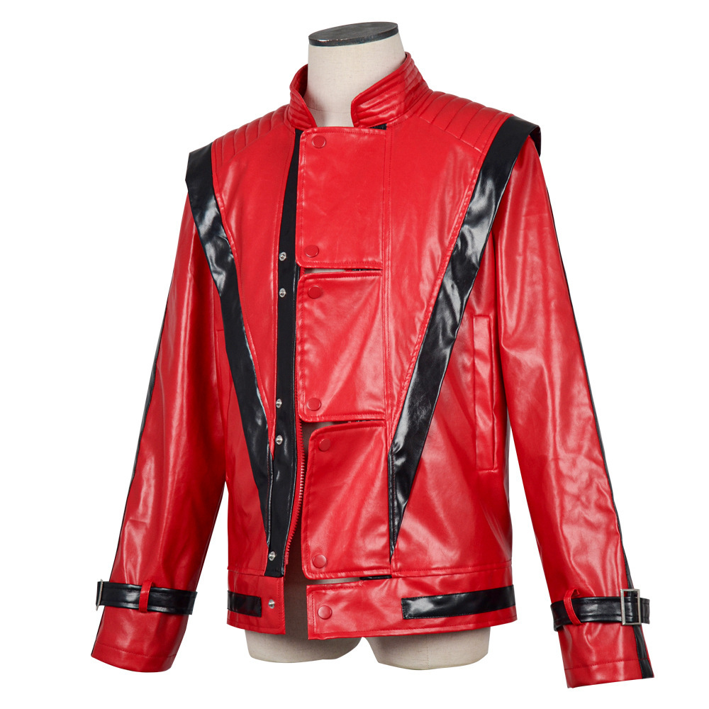 Red Leather Stage Performance Jacket Outfits Halloween Carnival Cosplay Costume