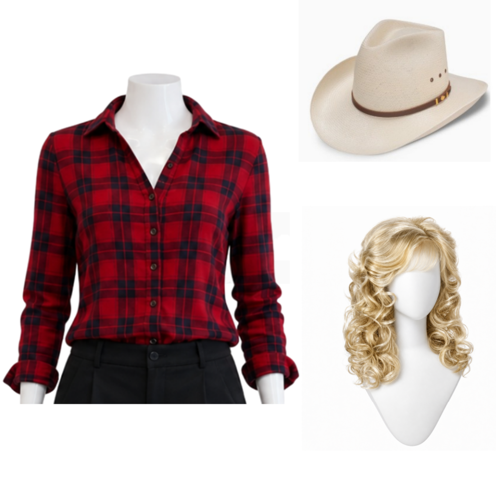Rhinestone Jake Farris Dolly Parton Women Red Shirt Outfits Halloween Carnival Cosplay Costume