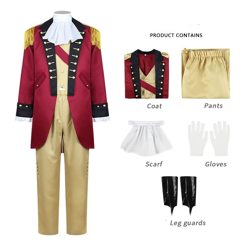President George Washington Red Outfit Halloween Carnival Cosplay Costume