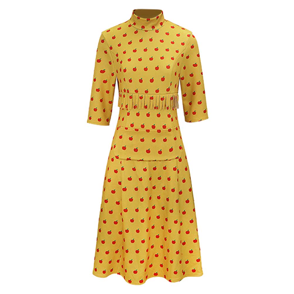 Fantastic Mr. Fox Mrs Fox Yellow Dress Apple Pattern Outfit Halloween Carnival Cosplay Costume