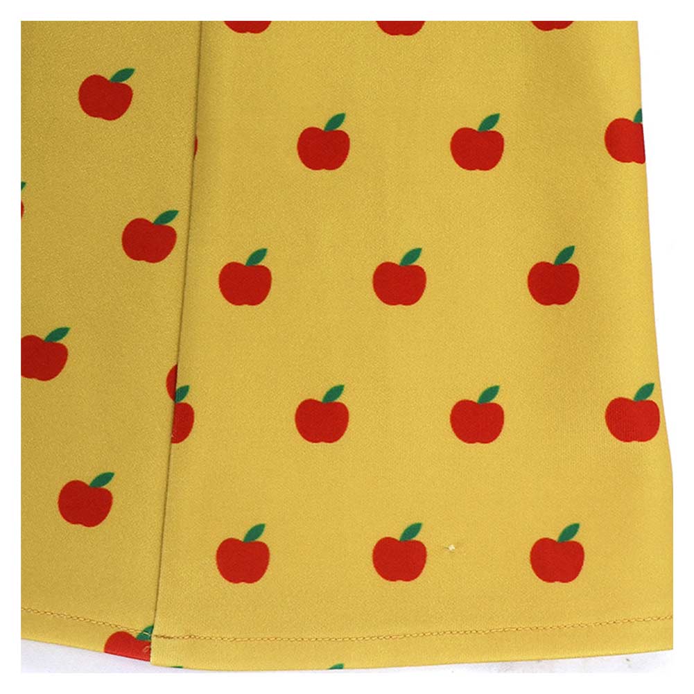 Fantastic Mr. Fox Mrs Fox Yellow Dress Apple Pattern Outfit Halloween Carnival Cosplay Costume