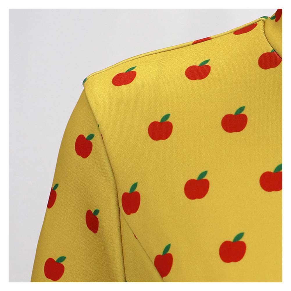 Fantastic Mr. Fox Mrs Fox Yellow Dress Apple Pattern Outfit Halloween Carnival Cosplay Costume