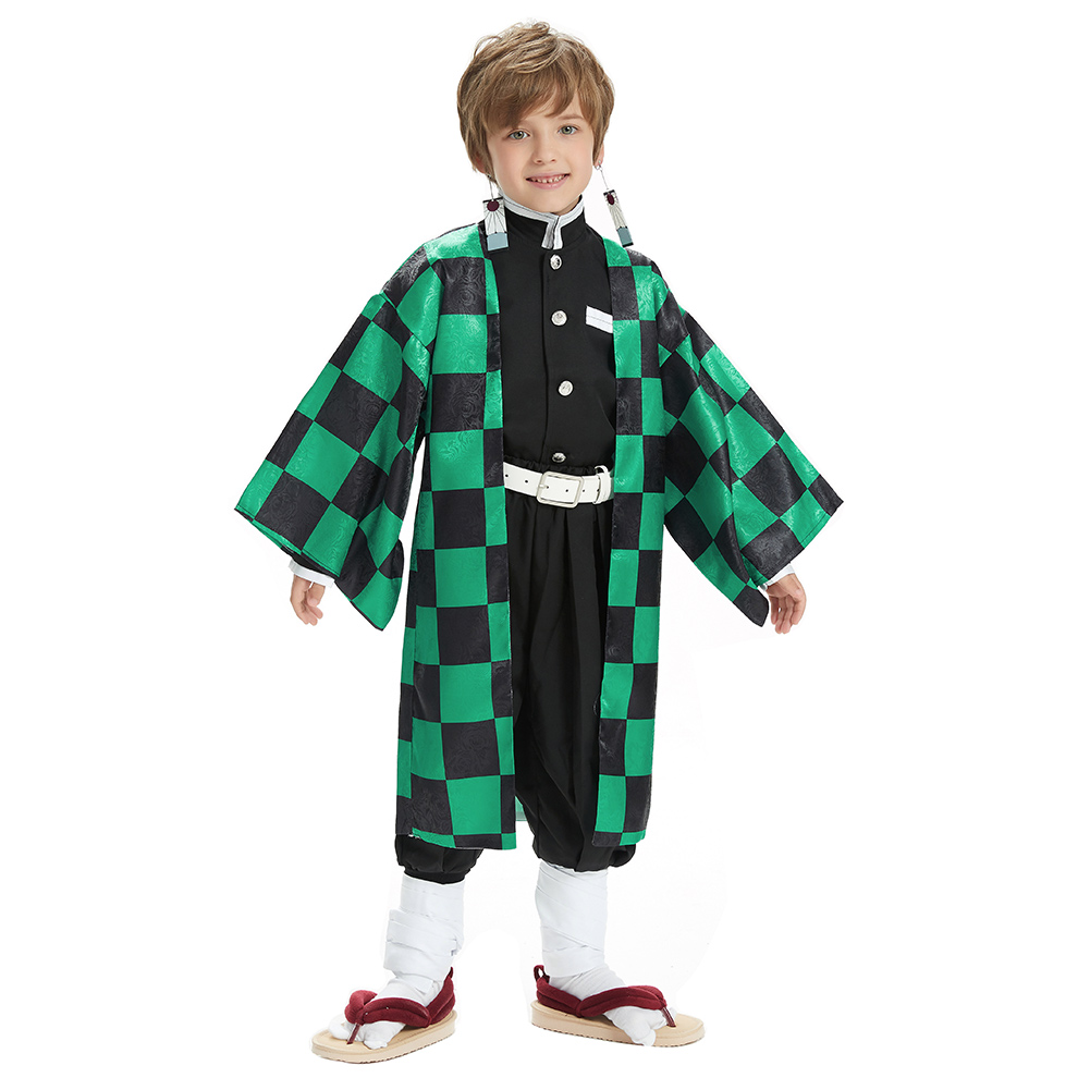 Demon Slayer: Kimetsu no Yaiba Kamado Tanjirou Kids Kimono Outfits Cosplay Costume Halloween Carnival Suit