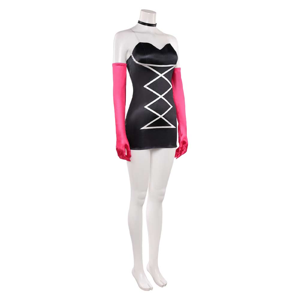 Hazbin Hotel Season 2 Angel Dust Long Gloves Black Dress Outfit Halloween Carnival Cosplay Costume