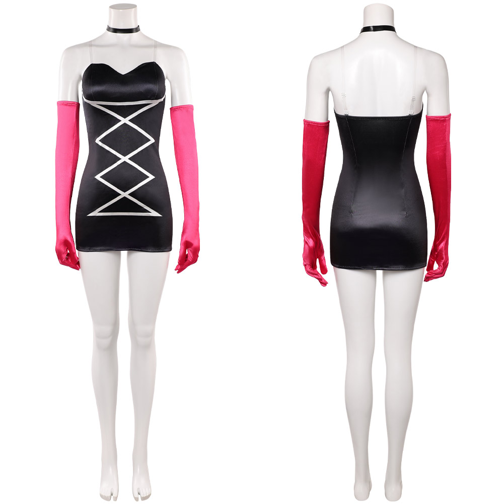 Hazbin Hotel Season 2 Angel Dust Long Gloves Black Dress Outfit Halloween Carnival Cosplay Costume