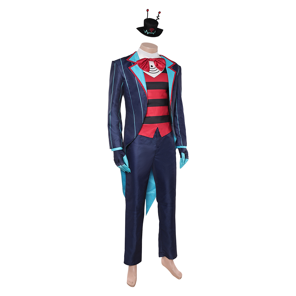 Hazbin Hotel Season 2 Vox Blue Striped Tailcoat Outfit Halloween Carnival Cosplay Costume