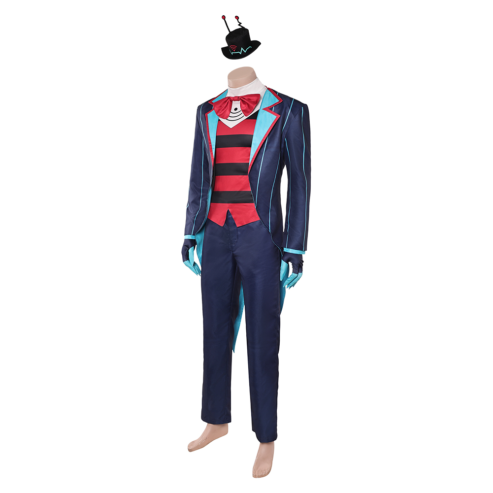 Hazbin Hotel Season 2 Vox Blue Striped Tailcoat Outfit Halloween Carnival Cosplay Costume