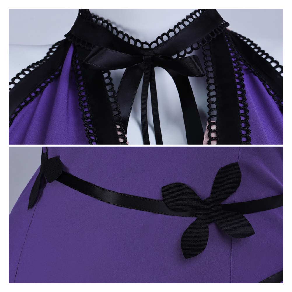 Final Fantasy Tifa Lockhart Purple Halter Neck Dress Outfit Halloween Carnival Cosplay Costume