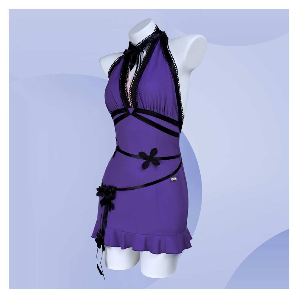 Final Fantasy Tifa Lockhart Purple Halter Neck Dress Outfit Halloween Carnival Cosplay Costume