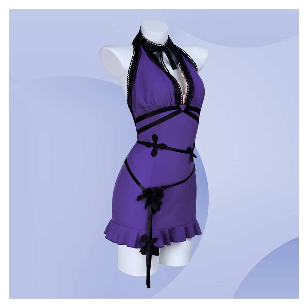Final Fantasy Tifa Lockhart Purple Halter Neck Dress Outfit Halloween Carnival Cosplay Costume