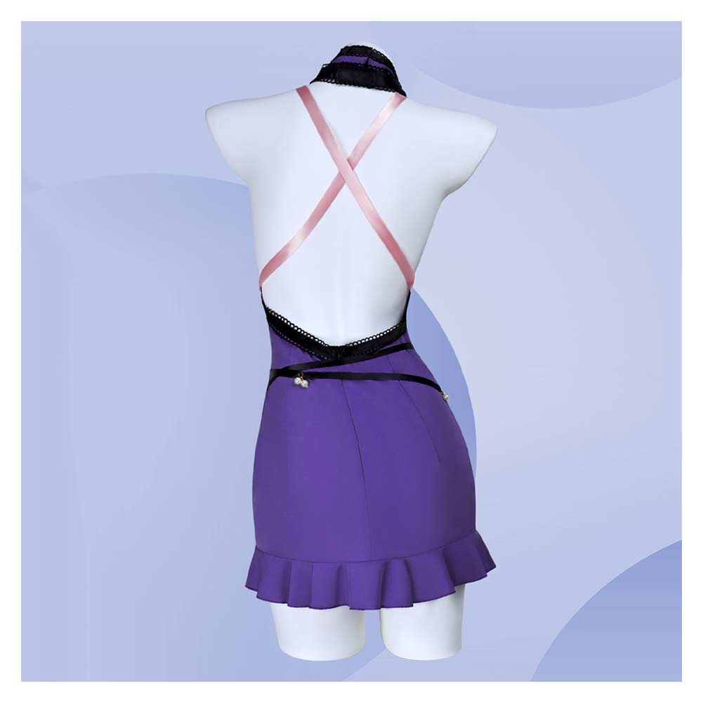 Final Fantasy Tifa Lockhart Purple Halter Neck Dress Outfit Halloween Carnival Cosplay Costume