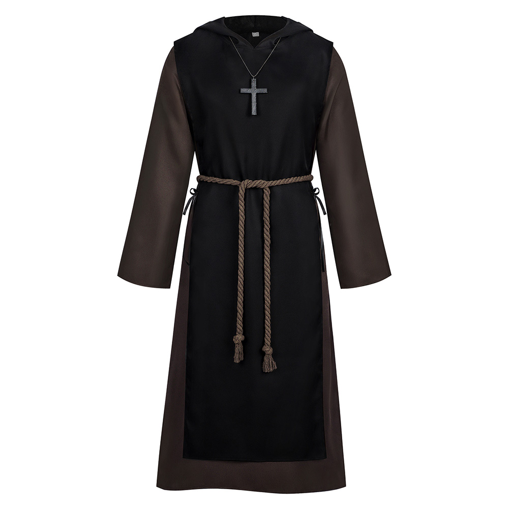 Medieval Renaissance Priest Black Robe Outfit Halloween Carnival Cosplay Costume