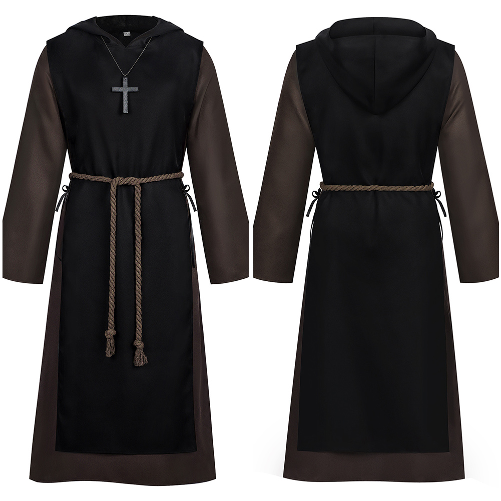 Medieval Renaissance Priest Black Robe Outfit Halloween Carnival Cosplay Costume