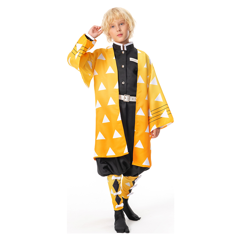 Demon Slayer Kimustune no yaiba Agatsuma Zenitsu Kids Cosplay Costume Festival Christmas Carnival Party Outfit 