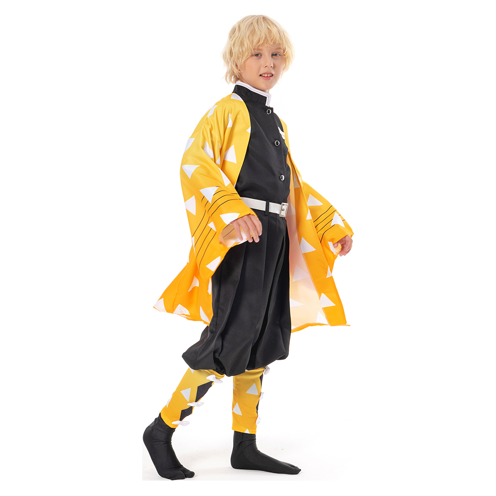 Demon Slayer Kimustune no yaiba Agatsuma Zenitsu Kids Cosplay Costume Festival Christmas Carnival Party Outfit 