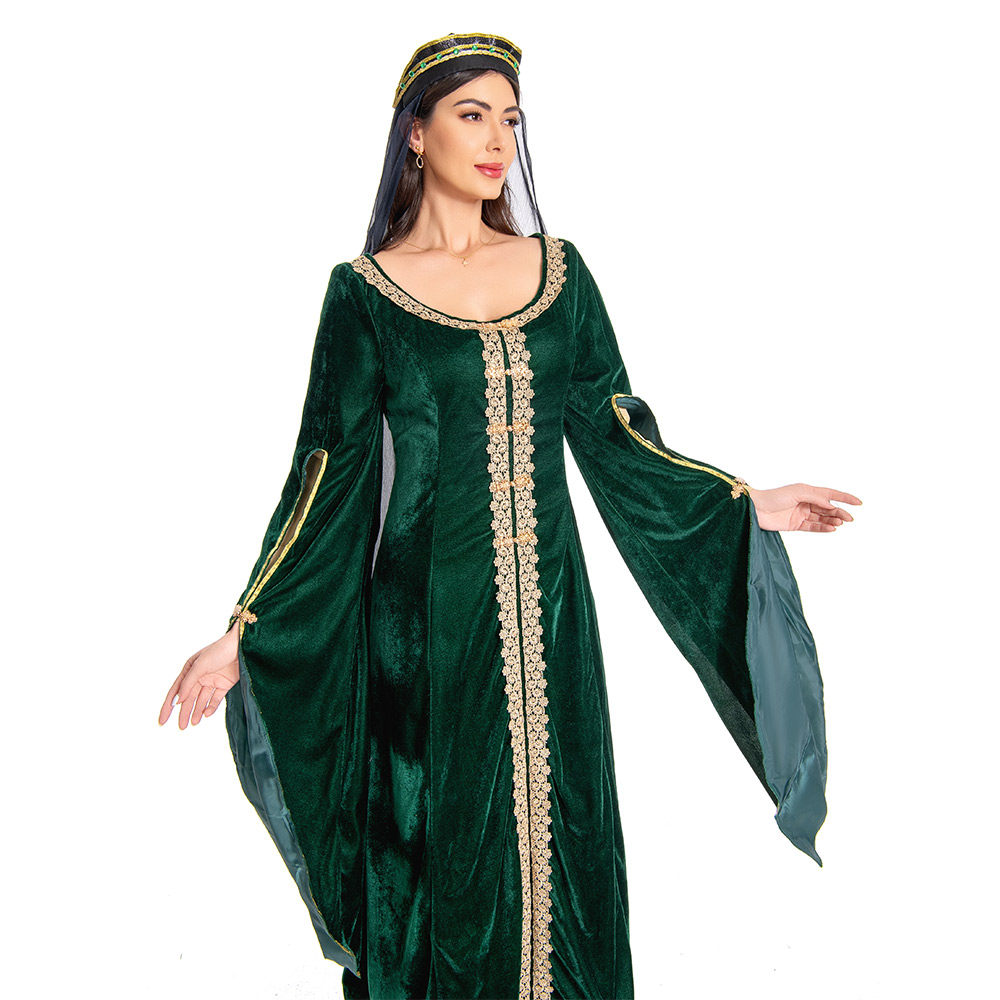 House of the Dragon Queen Alicent Hightower Green Gold Velvet Dress With Veil Outfits Medieval Halloween Carnival Suit Cosplay Costume