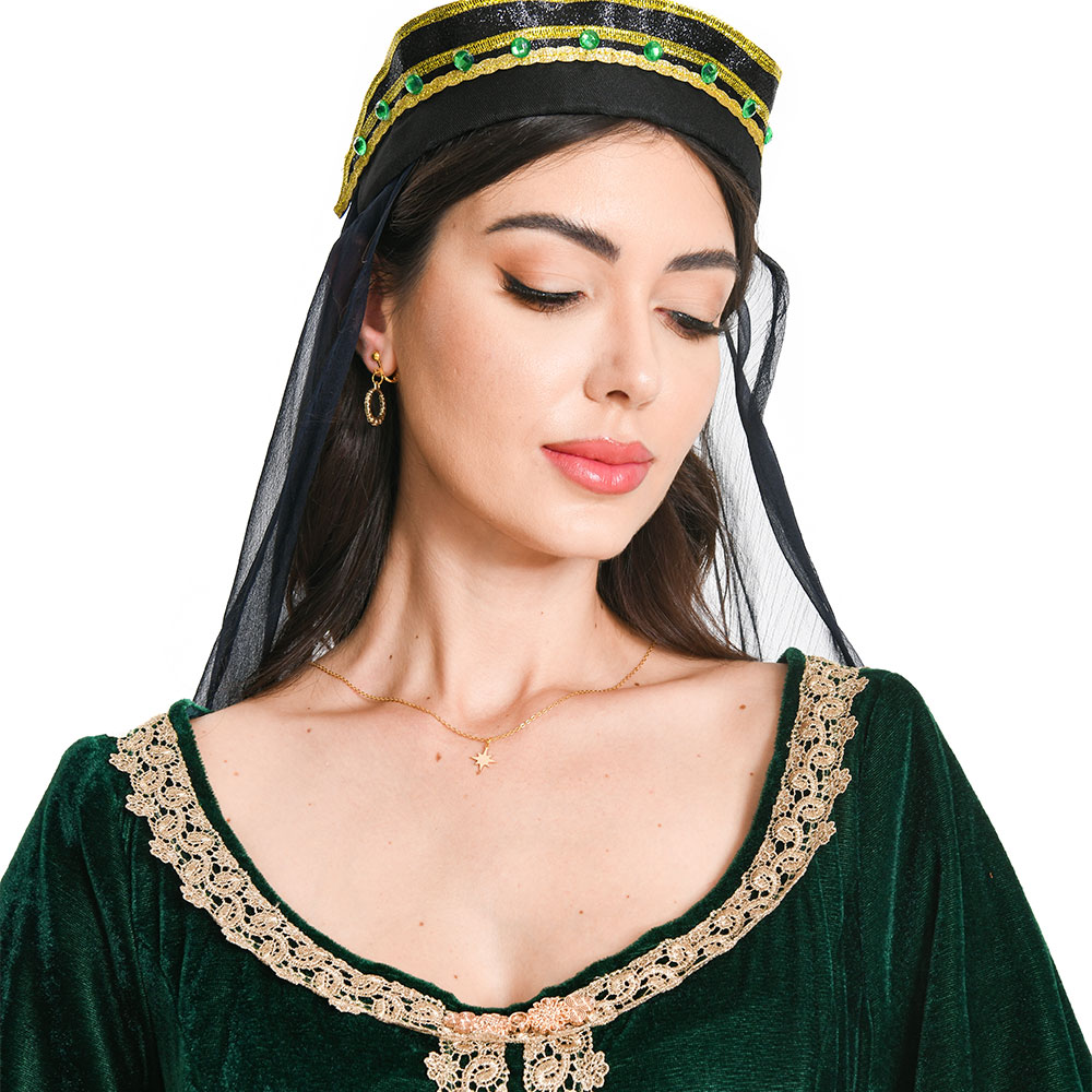 House of the Dragon Queen Alicent Hightower Green Gold Velvet Dress With Veil Outfits Medieval Halloween Carnival Suit Cosplay Costume